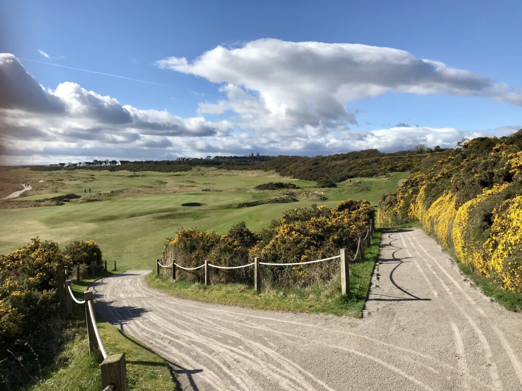 Path along the gorse-lined fairway at Royal Dornoch Championship Course