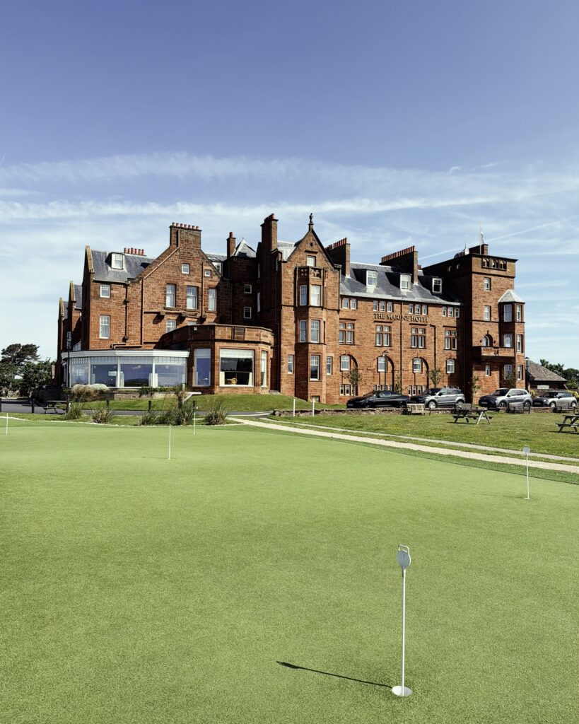 Front view of the luxurious Marine & Lawn Troon hotel in Troon, Scotland