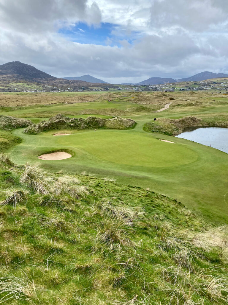 Green with water hazard at Ballyliffin Glashedy, County Donegal