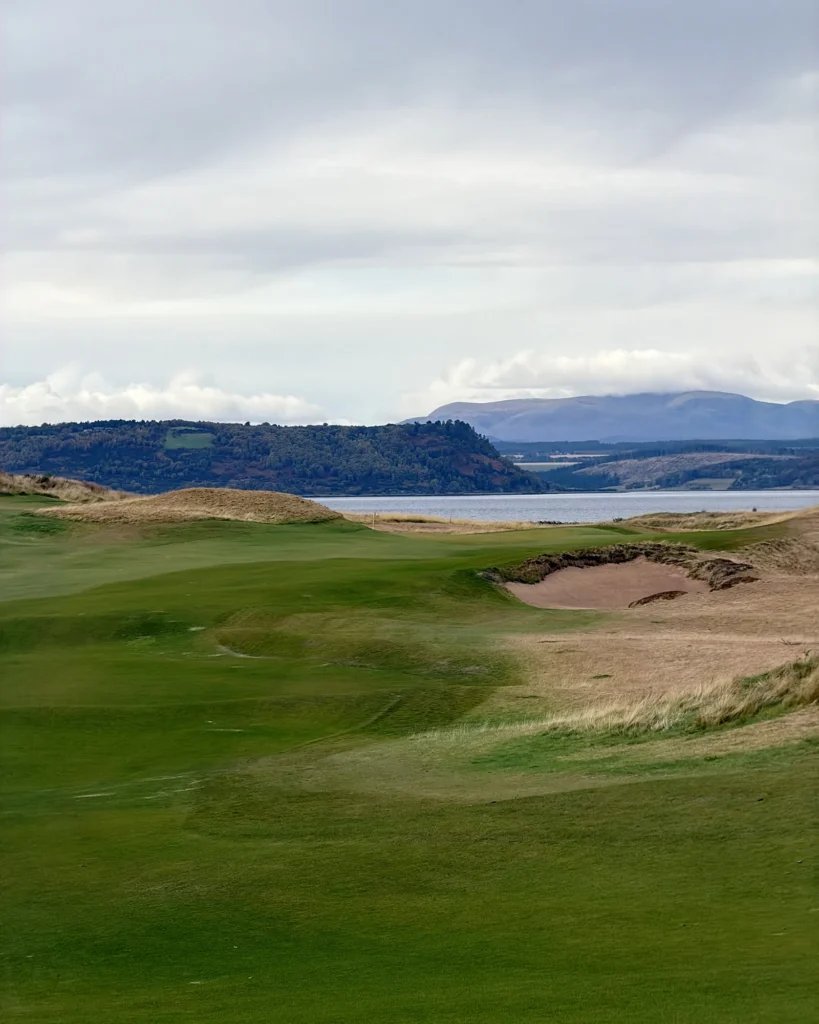 The gently rising 10th fairway at Old Petty, Cabot Highlands, on the Moray Firth in Scotland